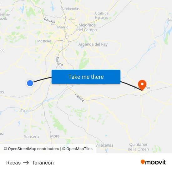 Recas to Tarancón map