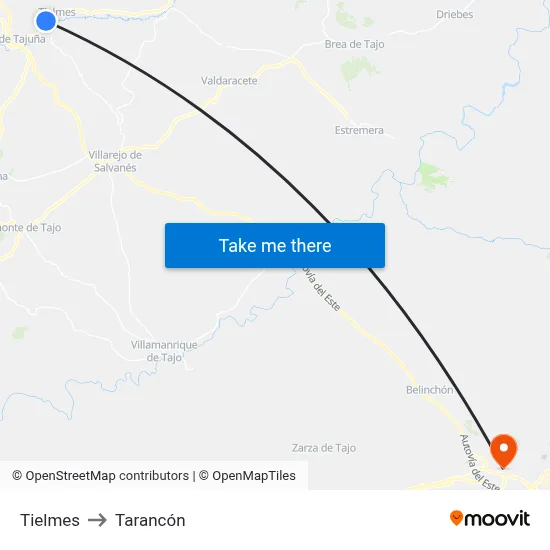 Tielmes to Tarancón map