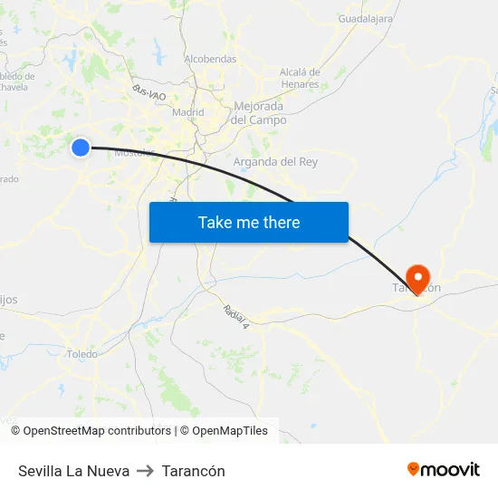 Sevilla La Nueva to Tarancón map