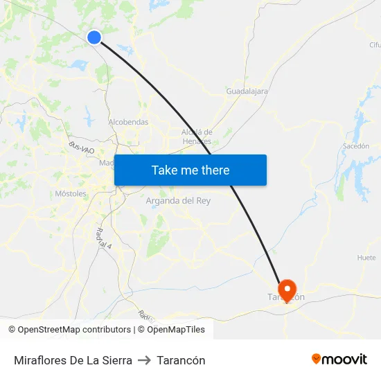 Miraflores De La Sierra to Tarancón map