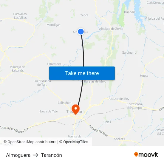 Almoguera to Tarancón map