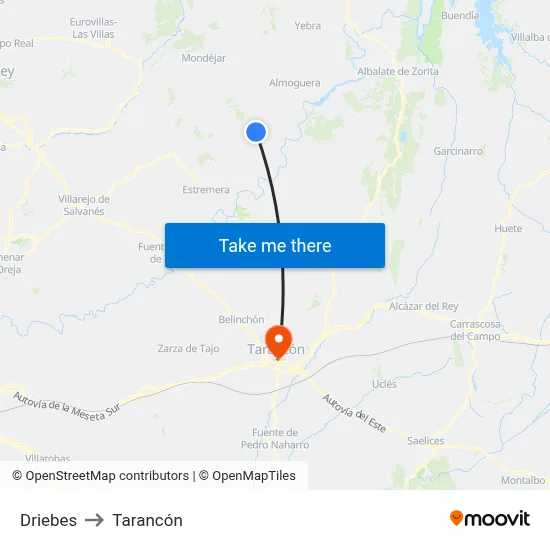 Driebes to Tarancón map