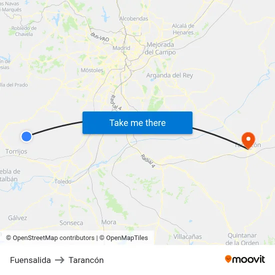 Fuensalida to Tarancón map