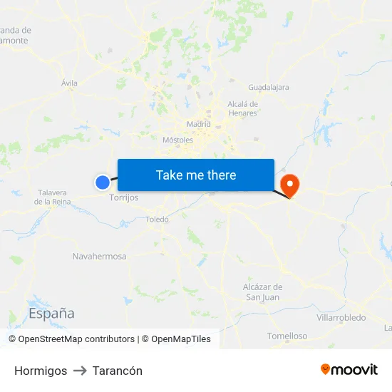 Hormigos to Tarancón map