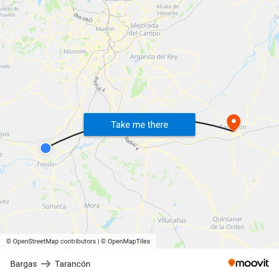 Bargas to Tarancón map