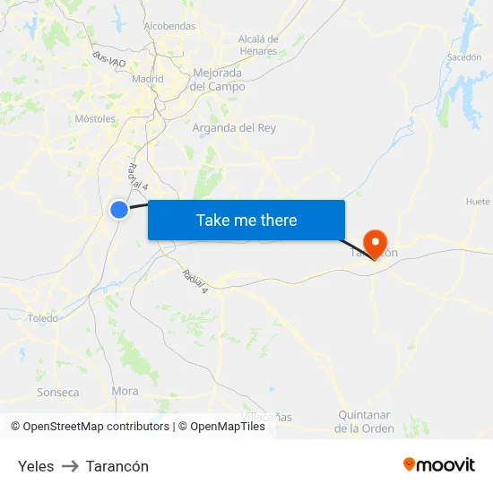 Yeles to Tarancón map