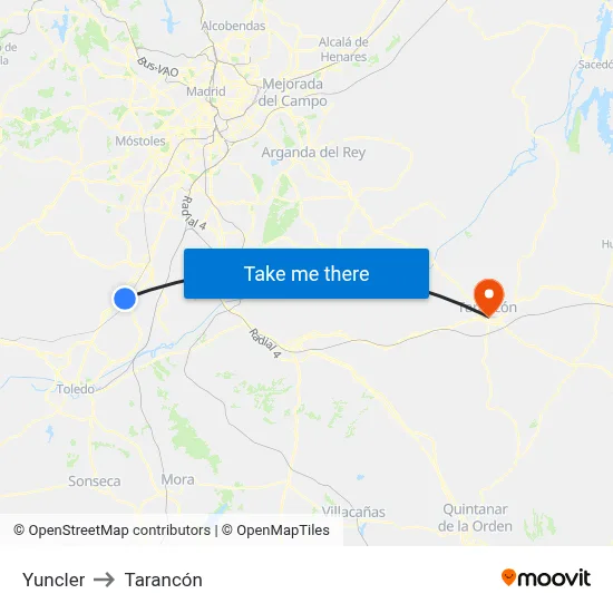 Yuncler to Tarancón map