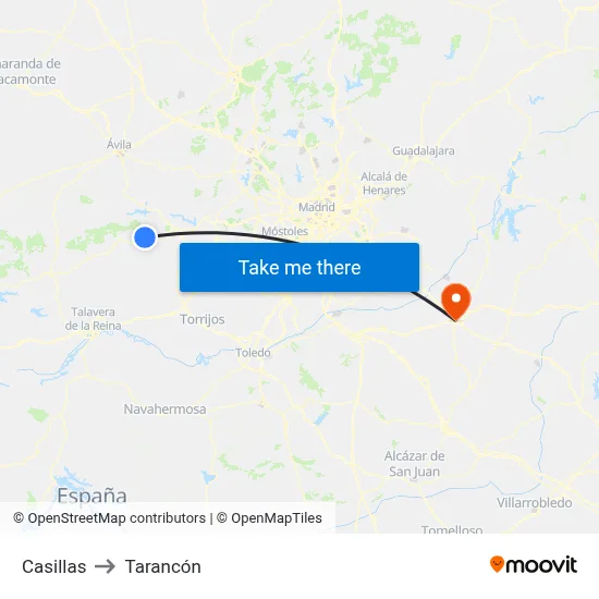 Casillas to Tarancón map