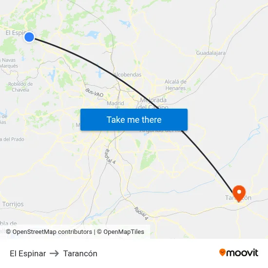 El Espinar to Tarancón map
