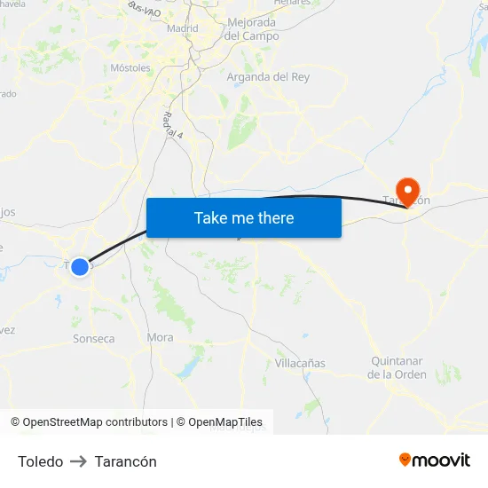 Toledo to Tarancón map