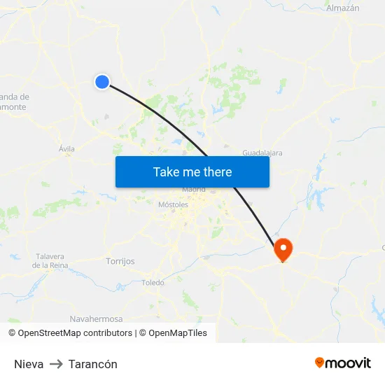 Nieva to Tarancón map