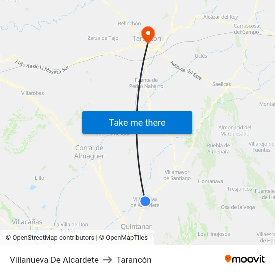 Villanueva De Alcardete to Tarancón map