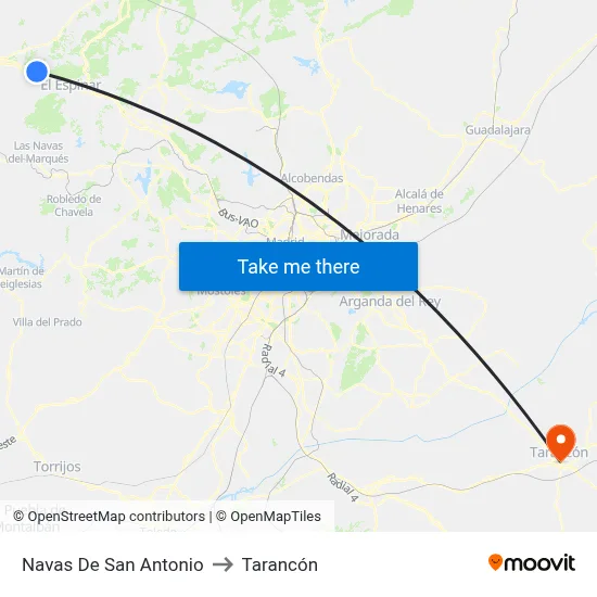 Navas De San Antonio to Tarancón map