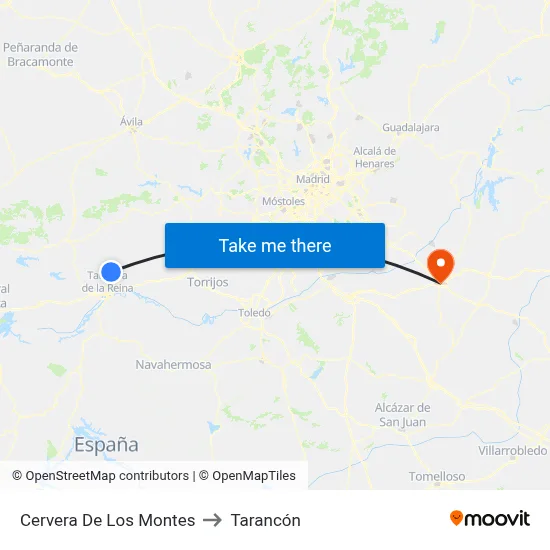 Cervera De Los Montes to Tarancón map
