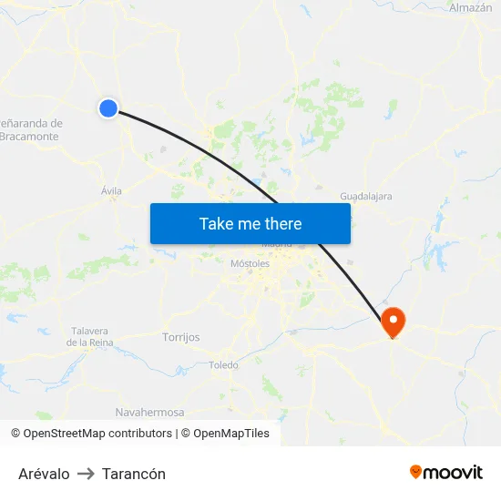 Arévalo to Tarancón map