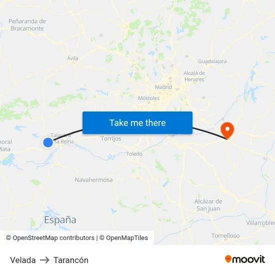 Velada to Tarancón map