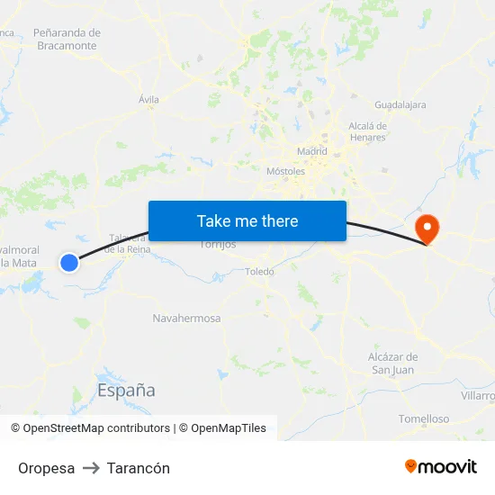 Oropesa to Tarancón map