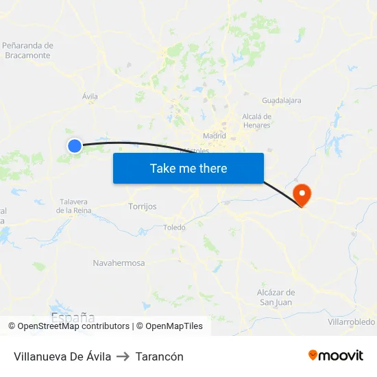 Villanueva De Ávila to Tarancón map