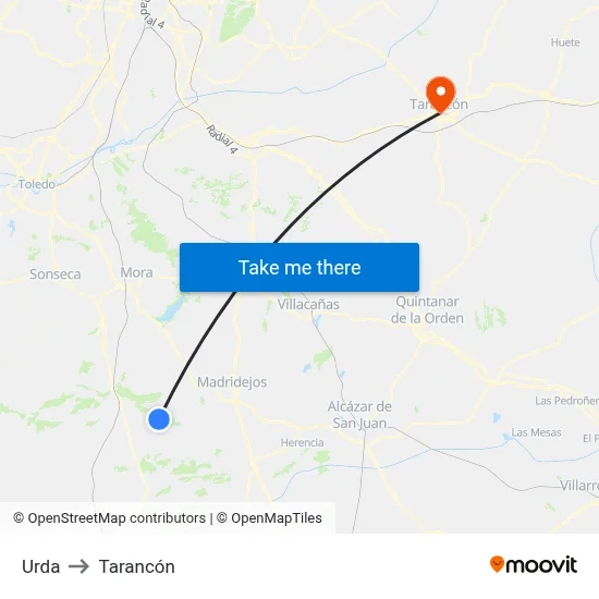 Urda to Tarancón map