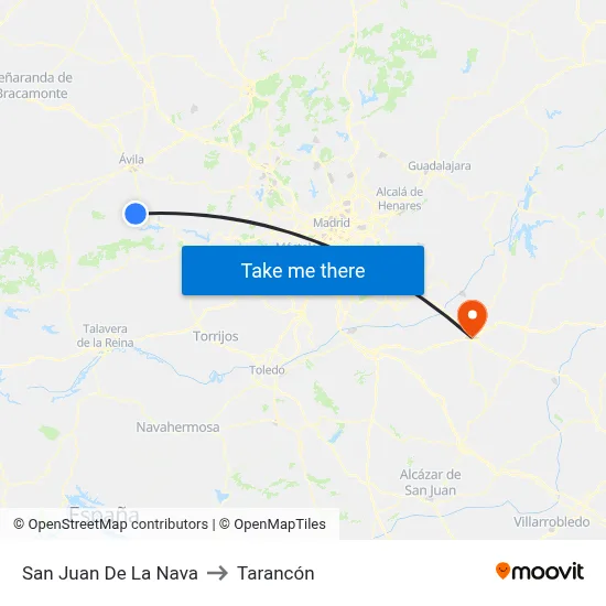 San Juan De La Nava to Tarancón map