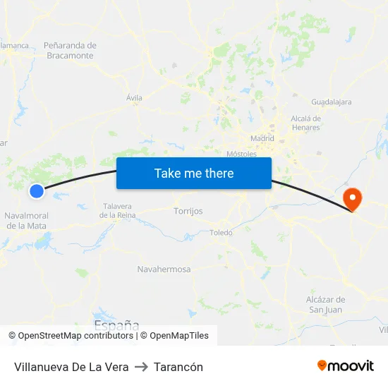 Villanueva De La Vera to Tarancón map