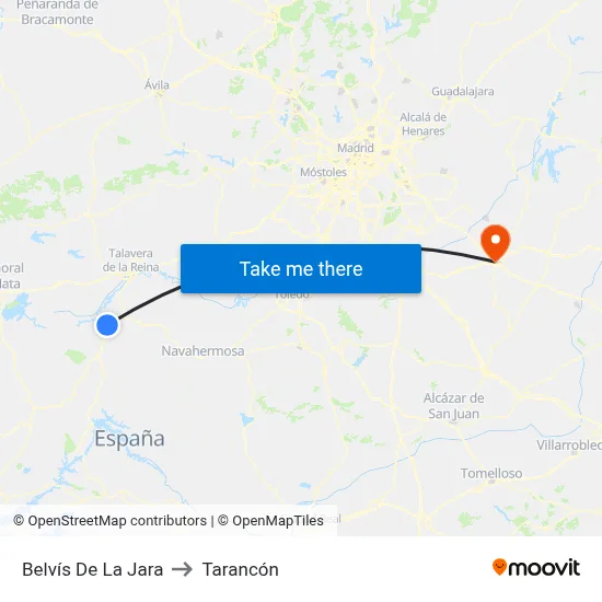 Belvís De La Jara to Tarancón map