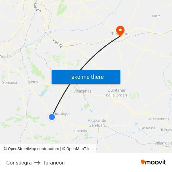 Consuegra to Tarancón map