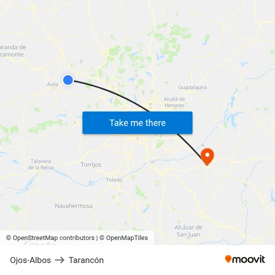 Ojos-Albos to Tarancón map