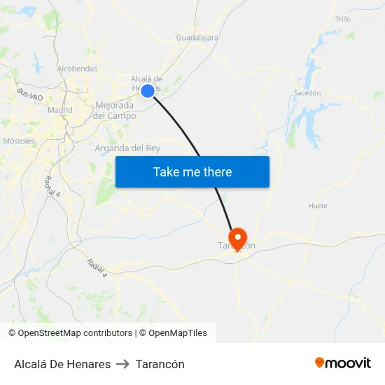 Alcalá De Henares to Tarancón map