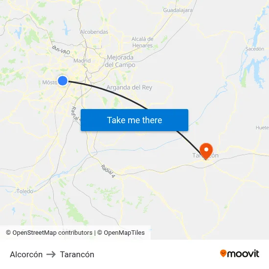 Alcorcón to Tarancón map
