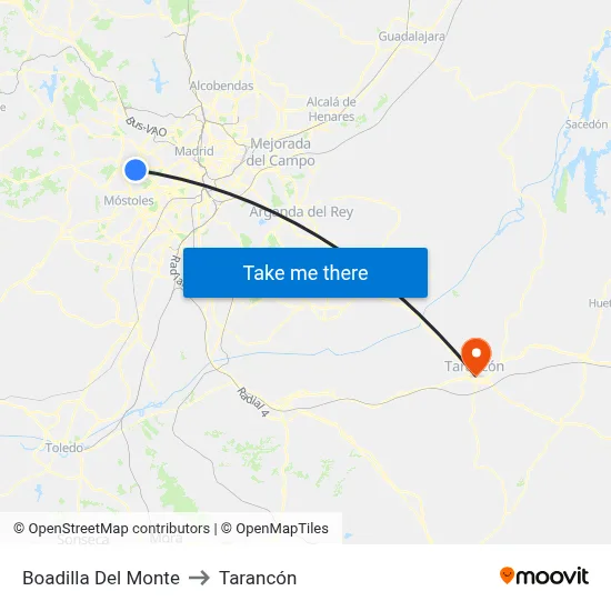 Boadilla Del Monte to Tarancón map