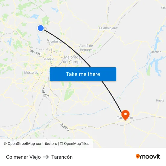 Colmenar Viejo to Tarancón map