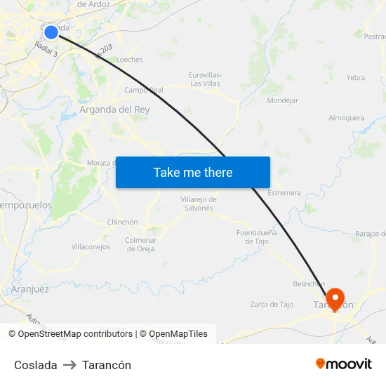 Coslada to Tarancón map