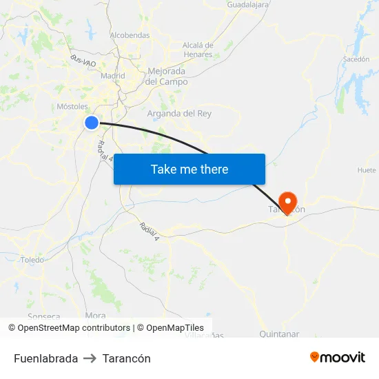 Fuenlabrada to Tarancón map