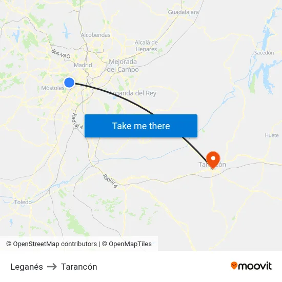 Leganés to Tarancón map