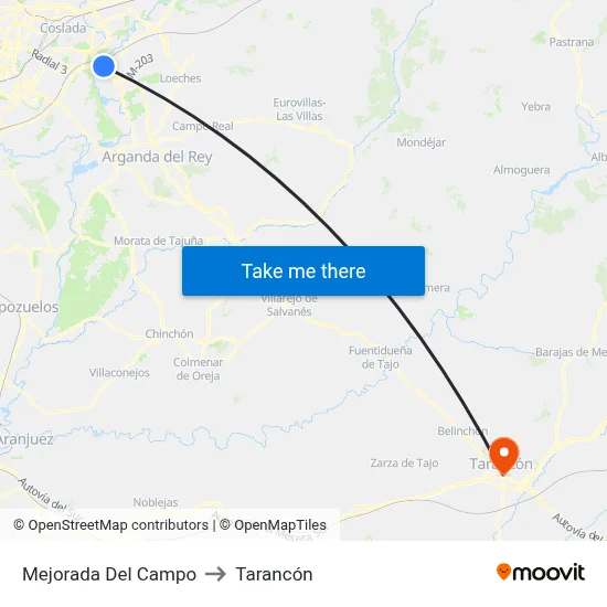 Mejorada Del Campo to Tarancón map
