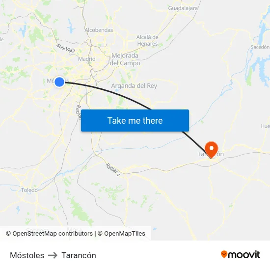 Móstoles to Tarancón map