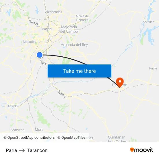Parla to Tarancón map