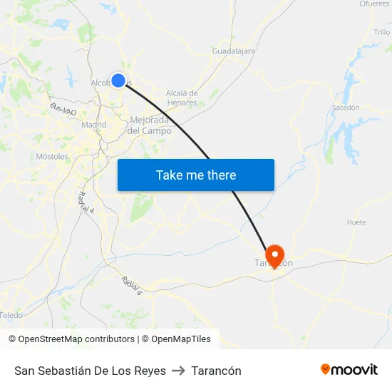 San Sebastián De Los Reyes to Tarancón map