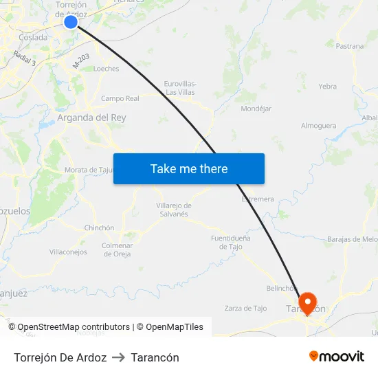 Torrejón De Ardoz to Tarancón map