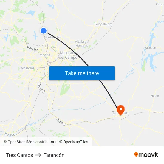 Tres Cantos to Tarancón map