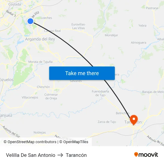 Velilla De San Antonio to Tarancón map