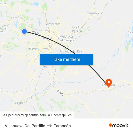 Villanueva Del Pardillo to Tarancón map
