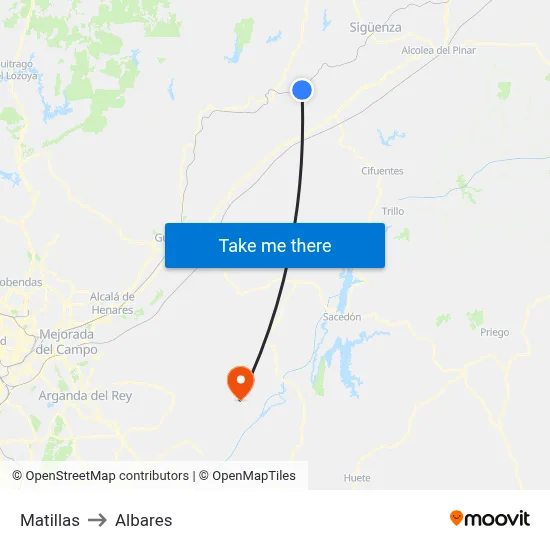 Matillas to Albares map