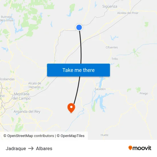 Jadraque to Albares map