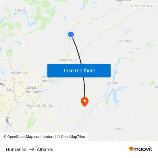 Humanes to Albares map
