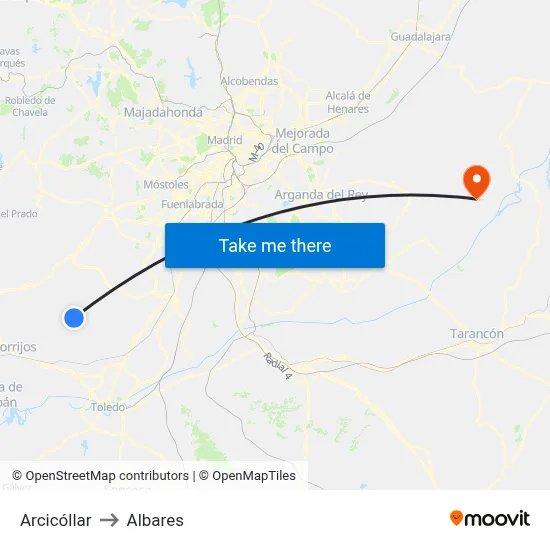 Arcicóllar to Albares map