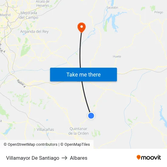 Villamayor De Santiago to Albares map
