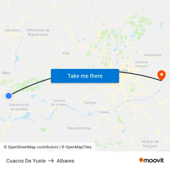 Cuacos De Yuste to Albares map
