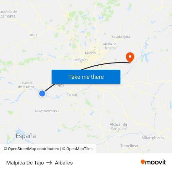 Malpica De Tajo to Albares map